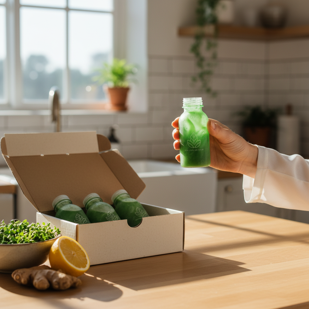 Poranny rytuał MikliX — buteleczka wellness shot w dłoni